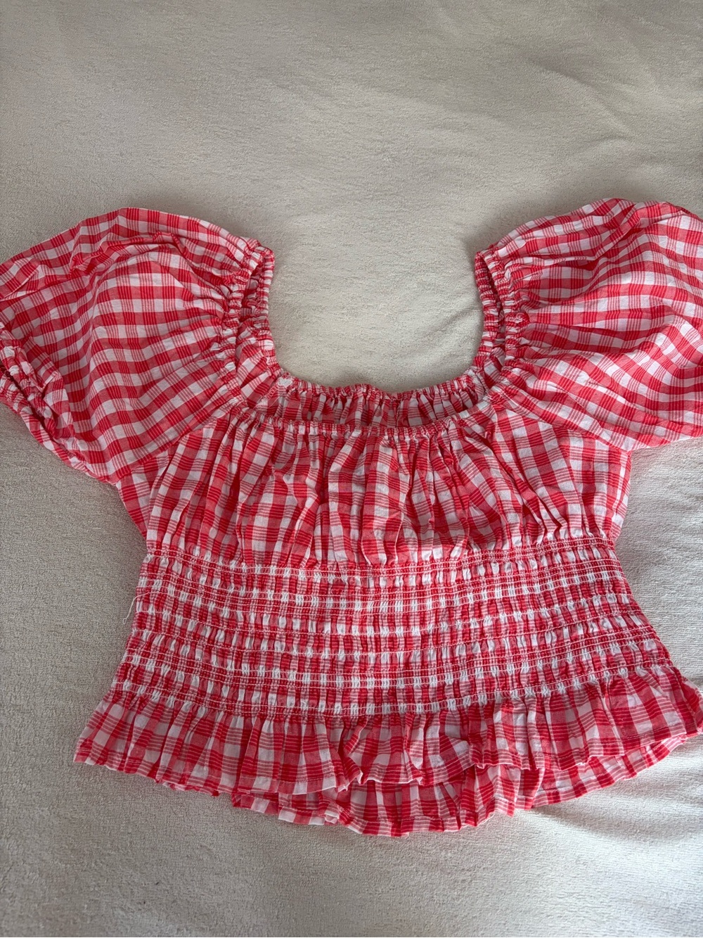 Marshalls Red and White Gingham Smocked Peasant Blouse